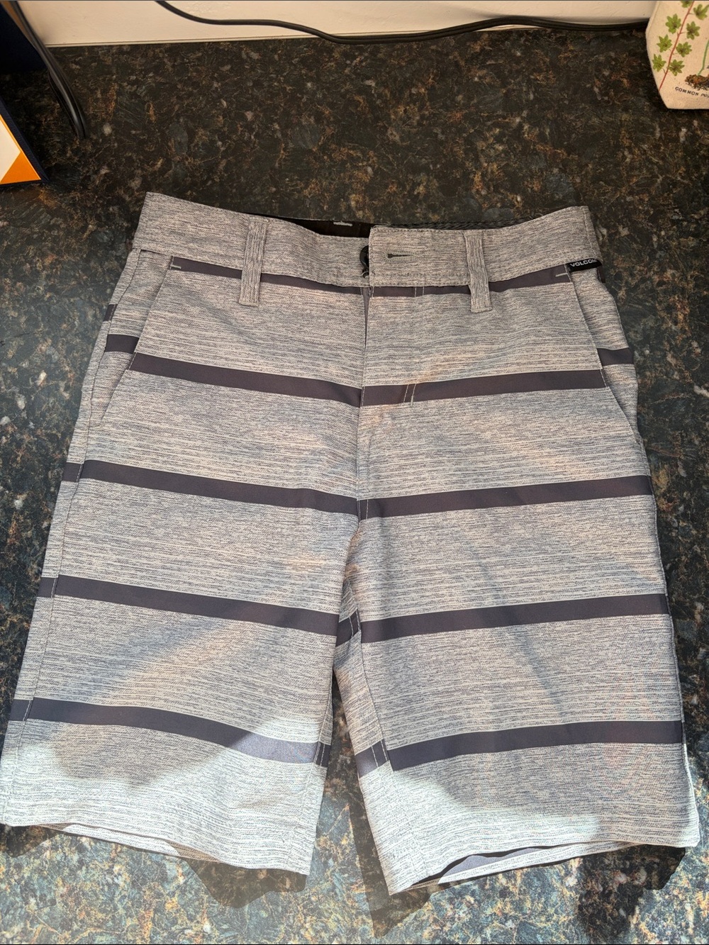 Volcom Light Gray Striped Flat Front Shorts